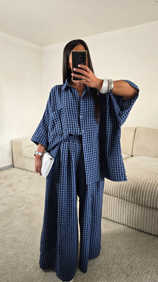 Ensemble oversize bleu à carreaux vichy