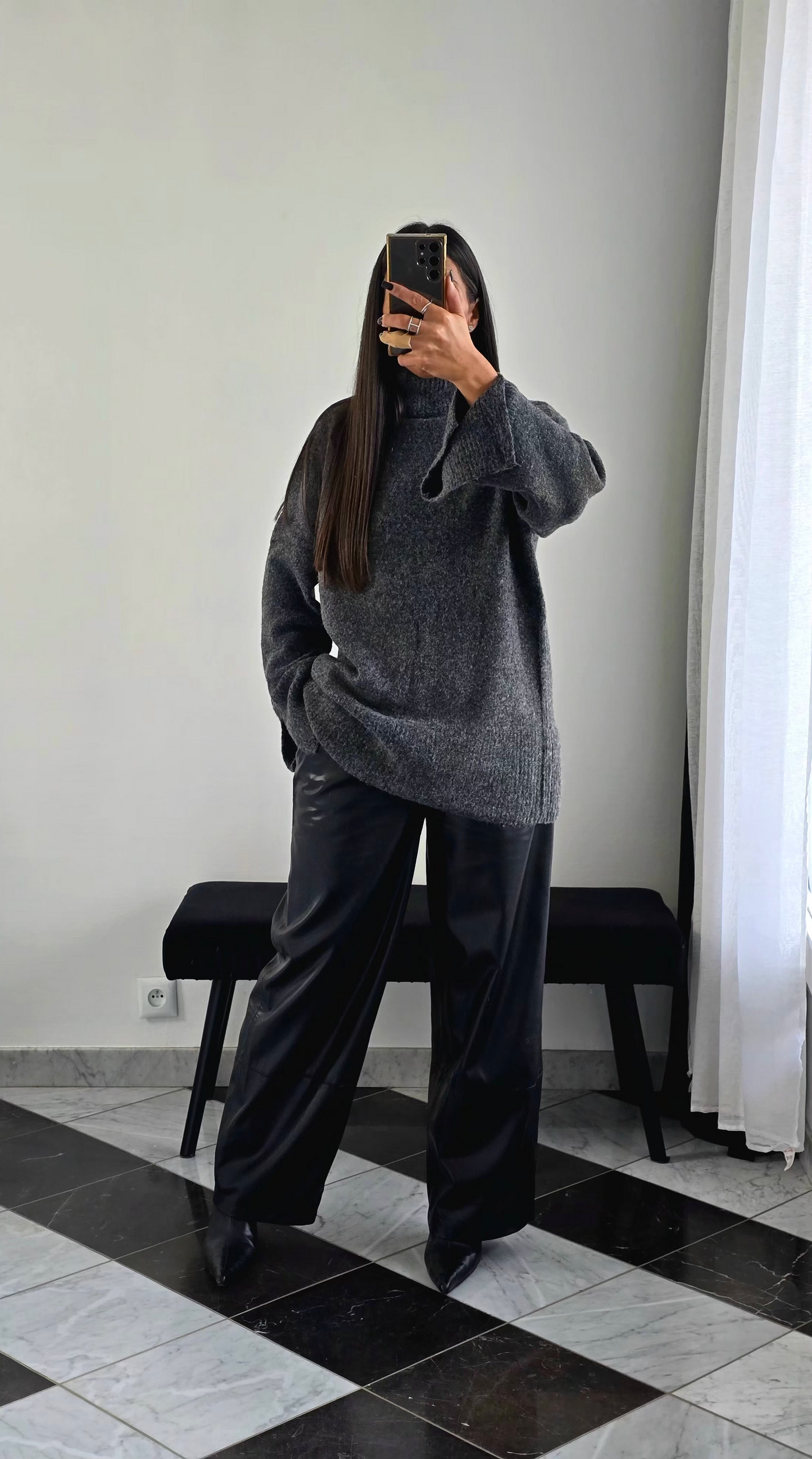 Pull Oversize Fentes – Gris Anthracite