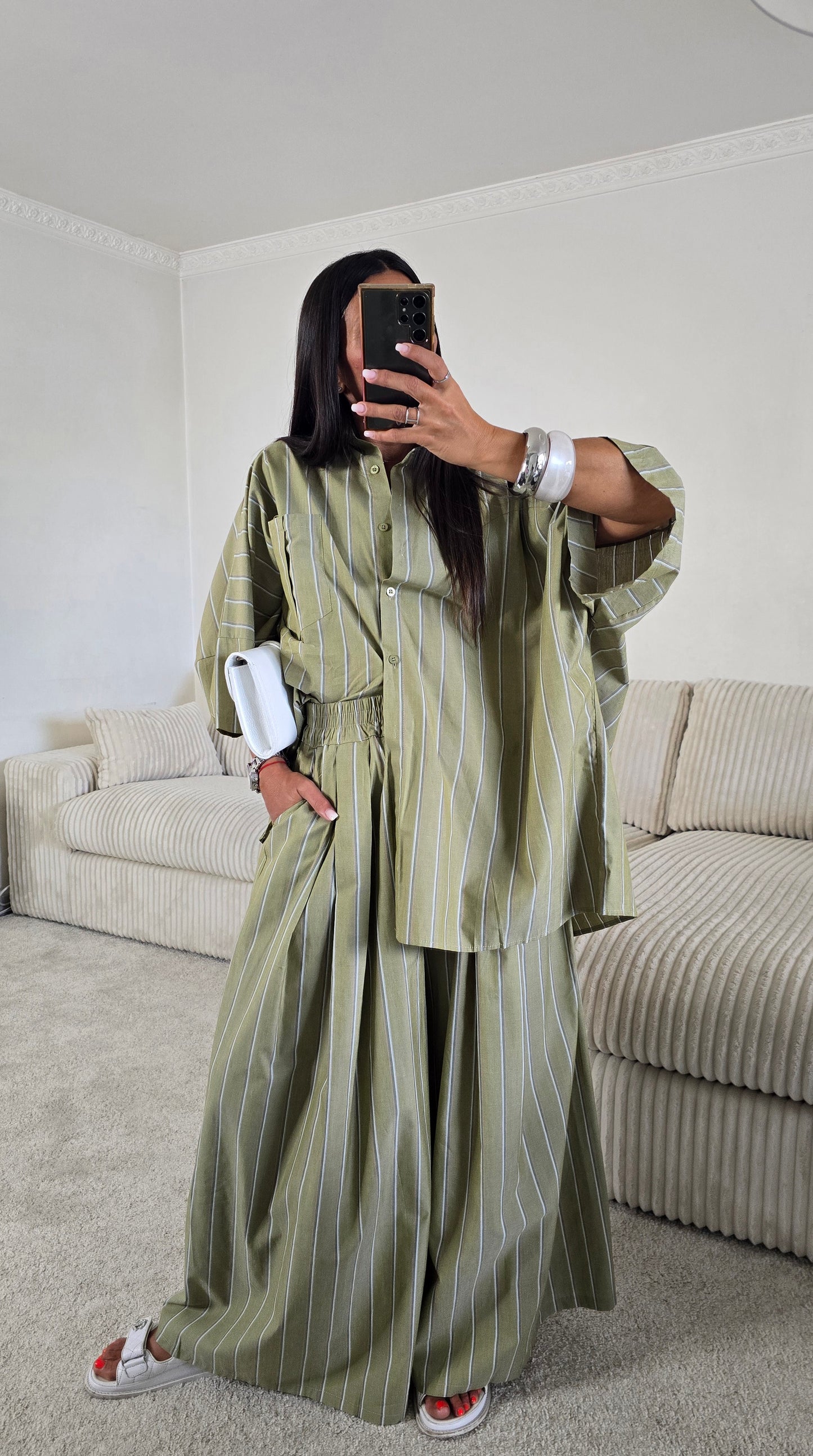 Ensemble rayures – kaki sauge
