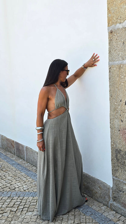 Robe longue dos nu - kaki clair