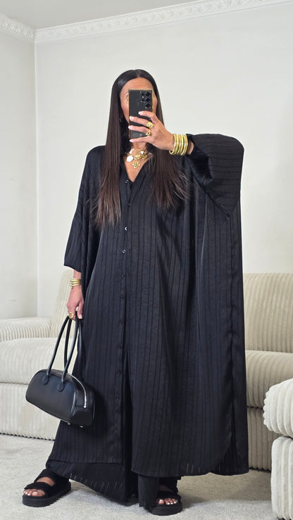 Ensemble satin texturé fluide – noir profond