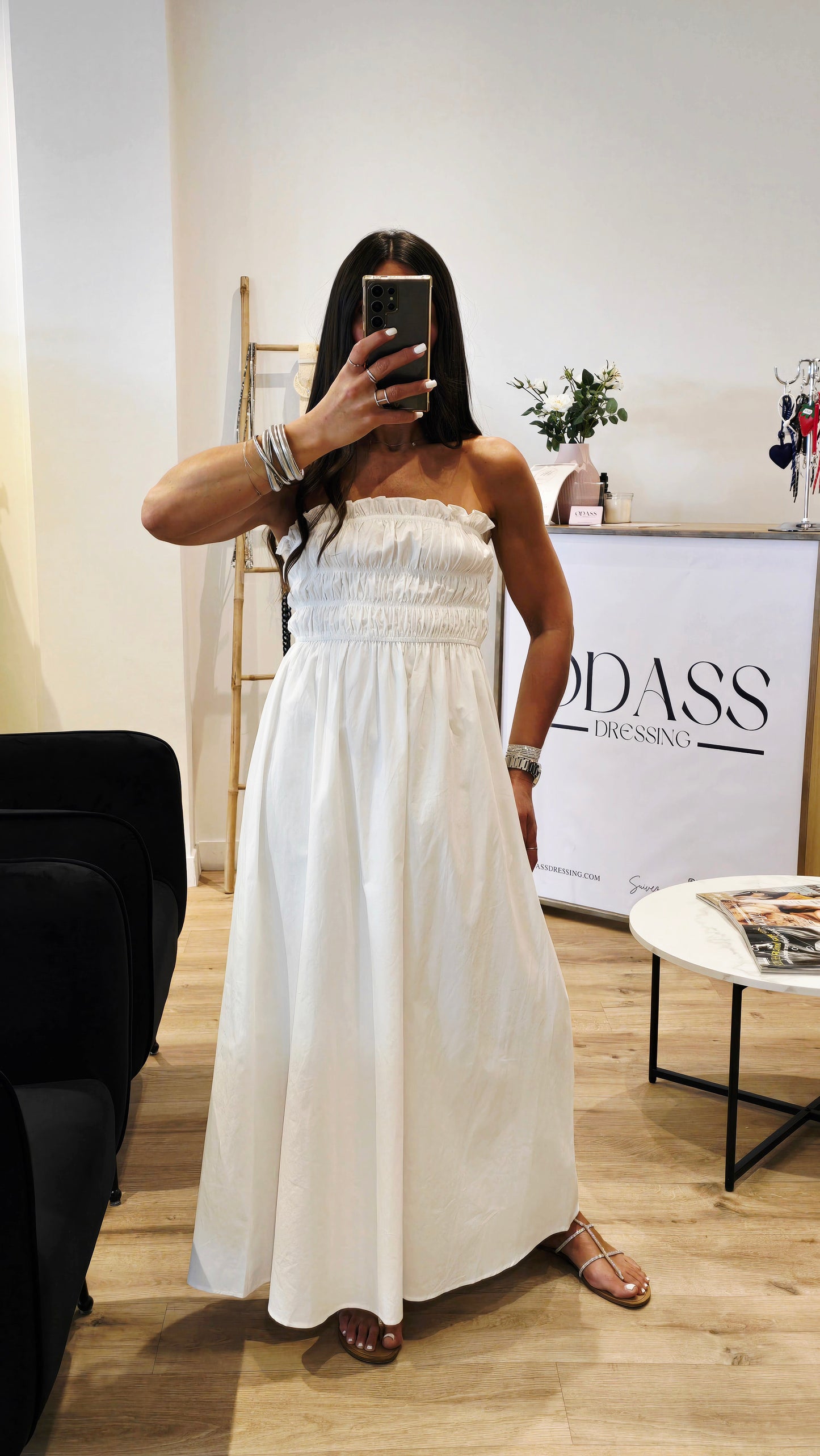 Robe longue smockée en popeline – 100 % coton