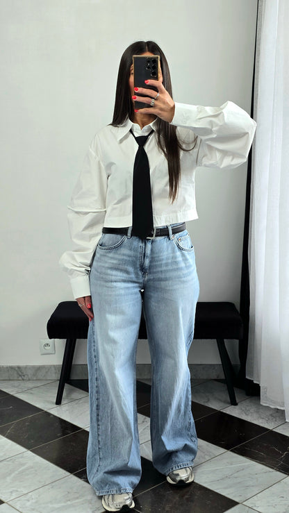 Chemise crop avec cravate amovible – blanc