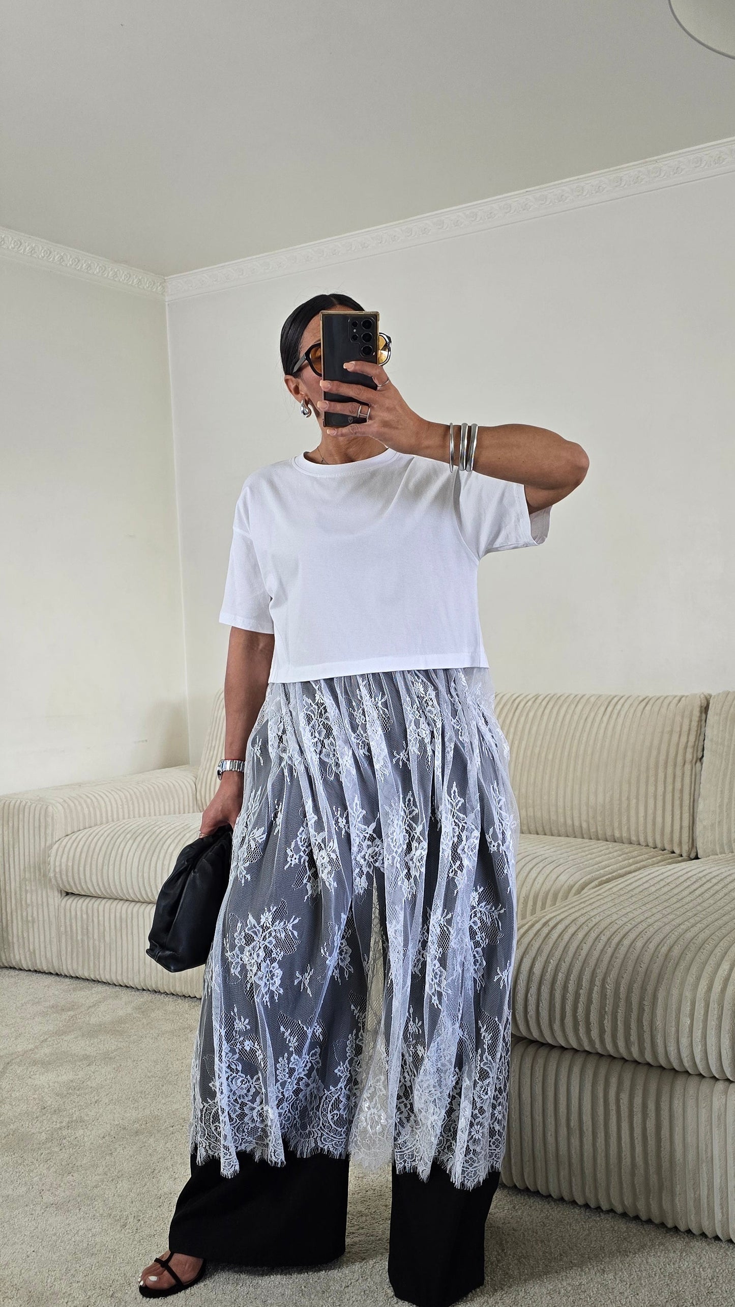 T-shirt dentelle signature – blanc lumineux