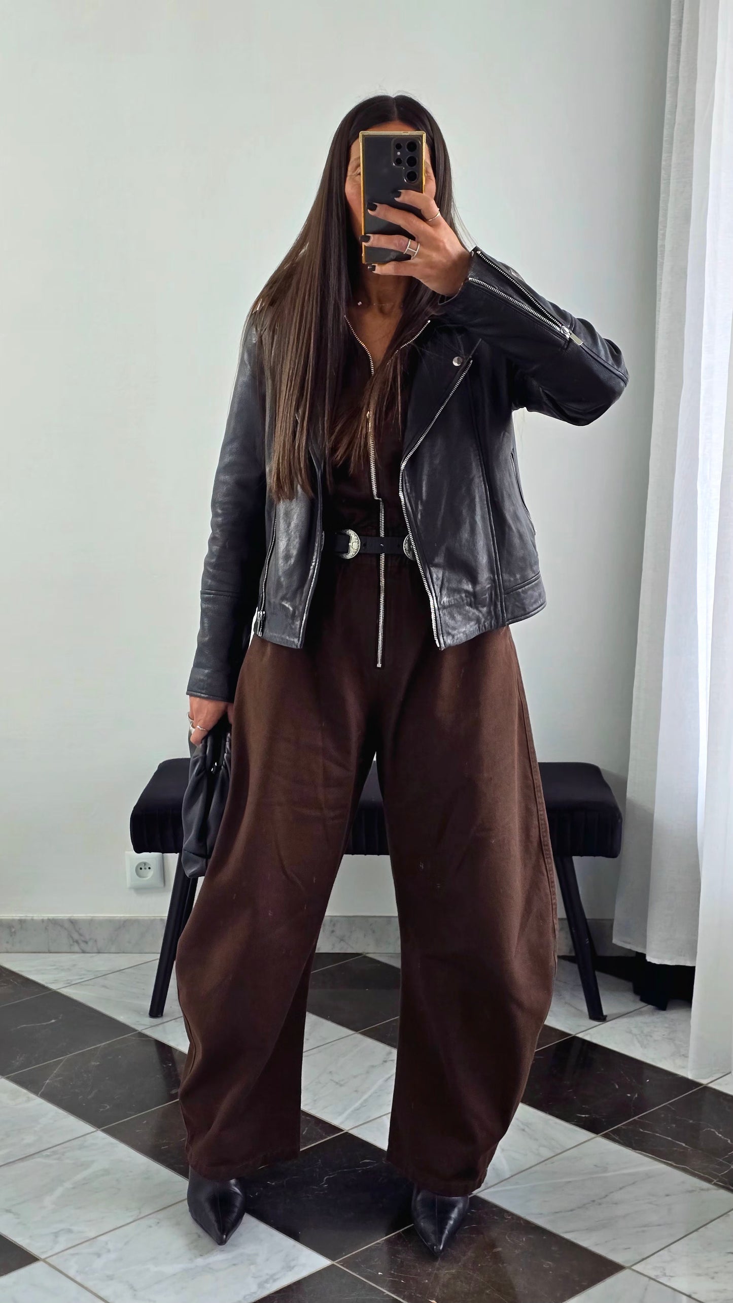 Combinaison chocolat en coton – zip & capuche