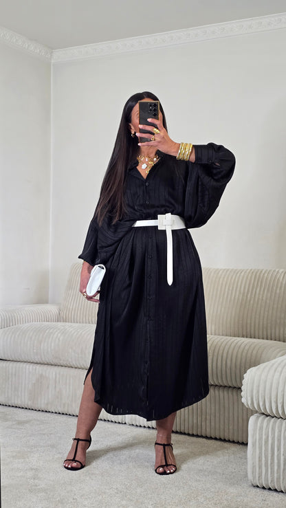 Ensemble satin texturé fluide – noir profond