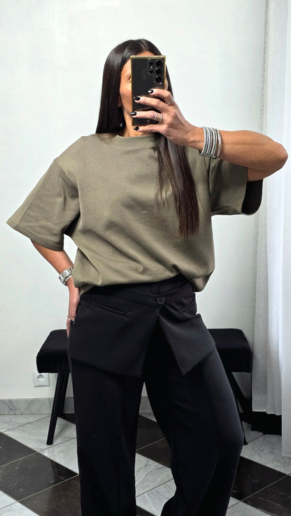 T-shirt à épaulettes kaki en coton épais