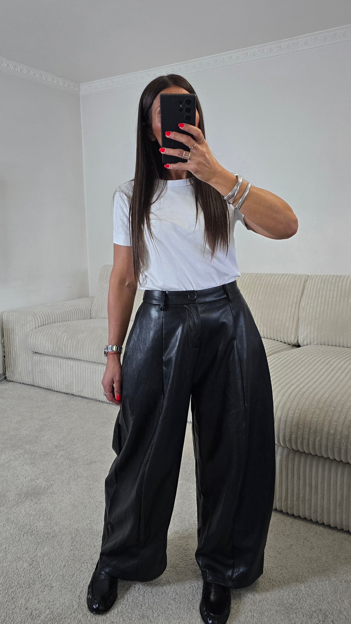 Pantalon ballon en simili cuir noir