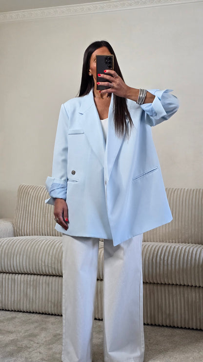 Blazer croisé oversize bleu ciel