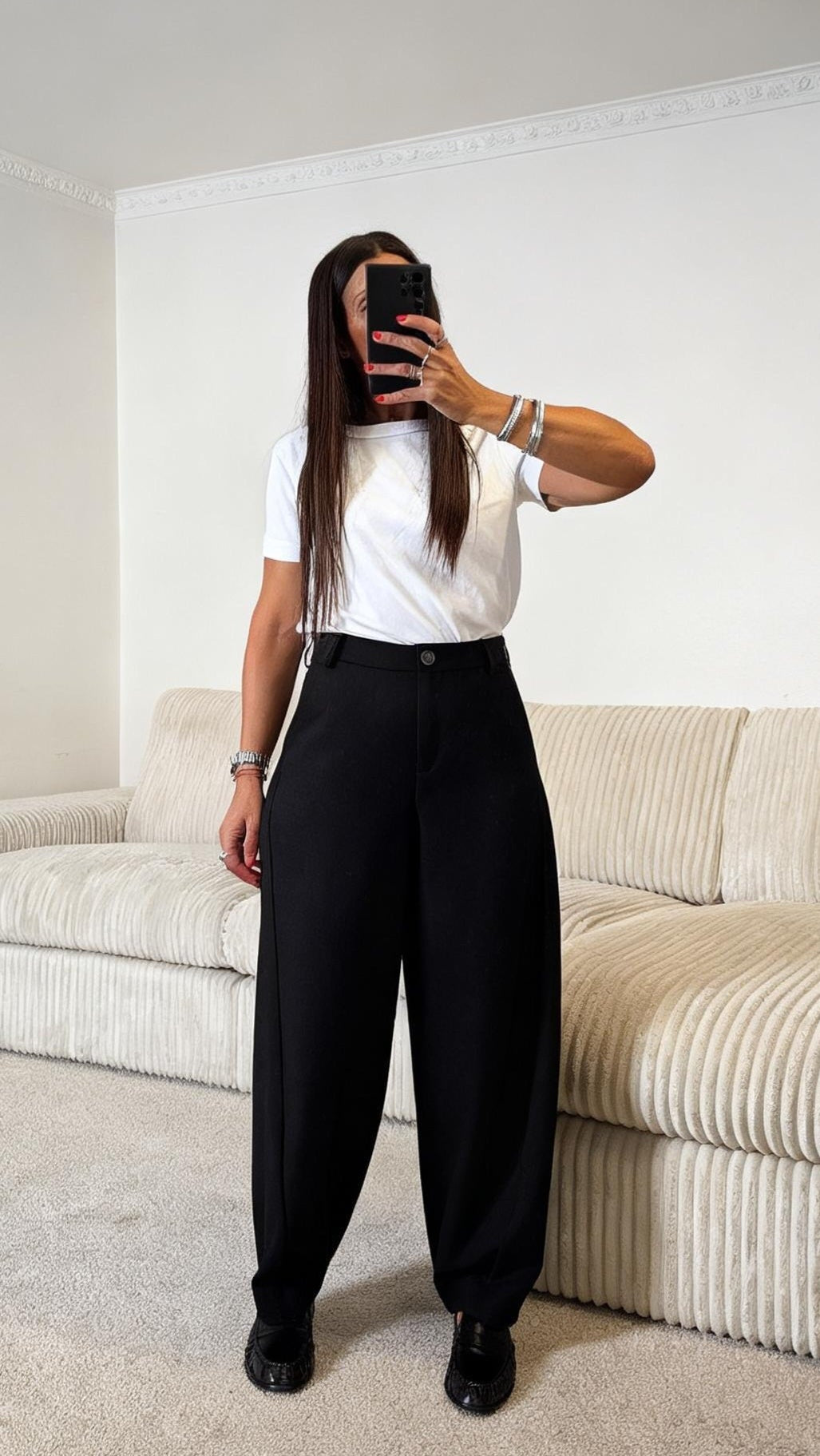Pantalon tailleur noir coupe ballon