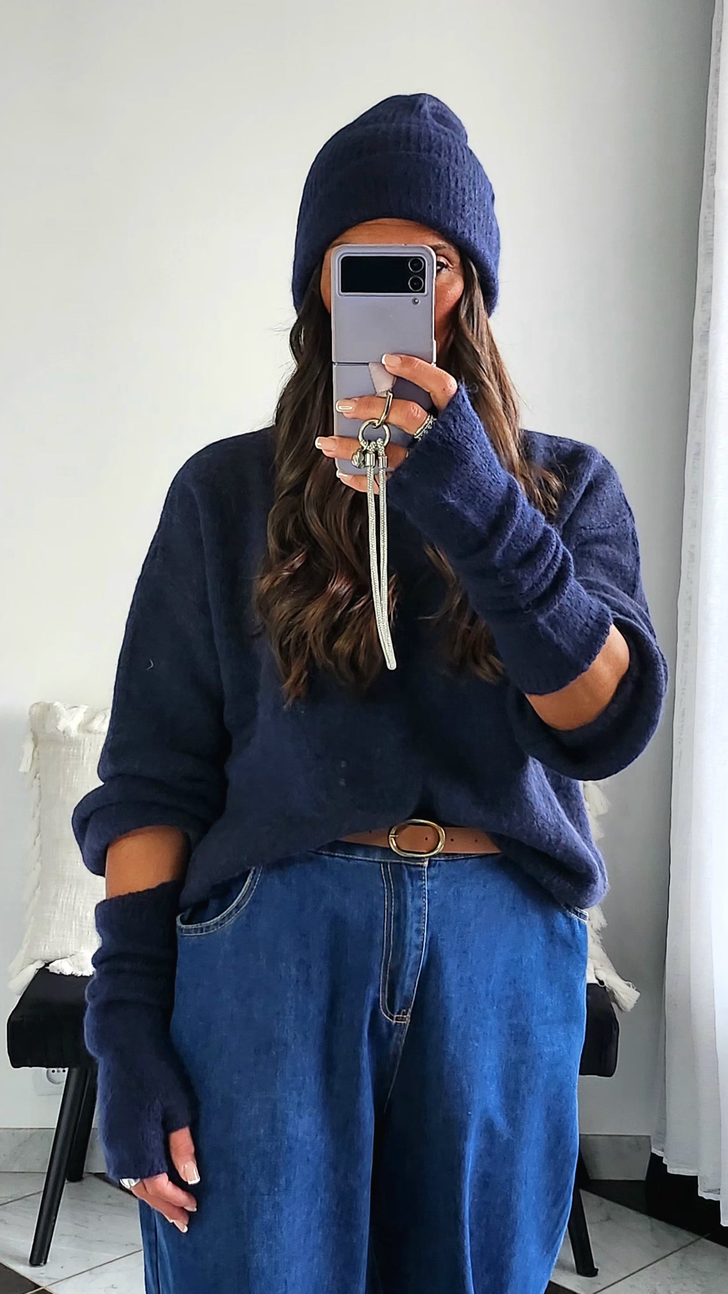 Mitaines Longues Baby Alpaga Bleu Marine