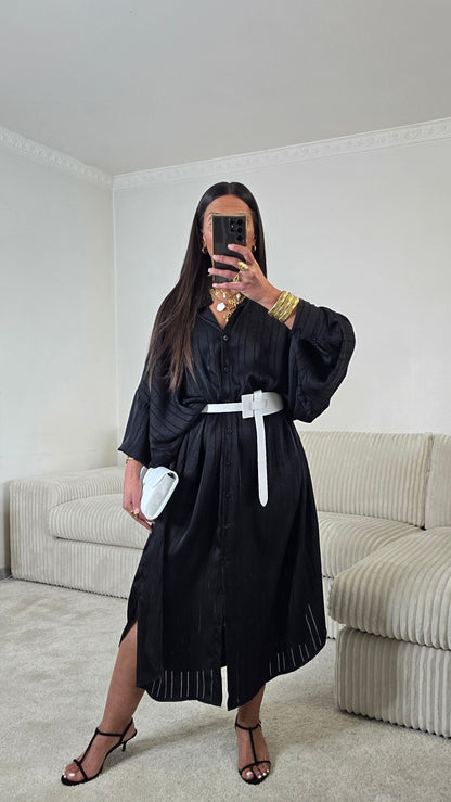 Ensemble satin texturé fluide – noir profond