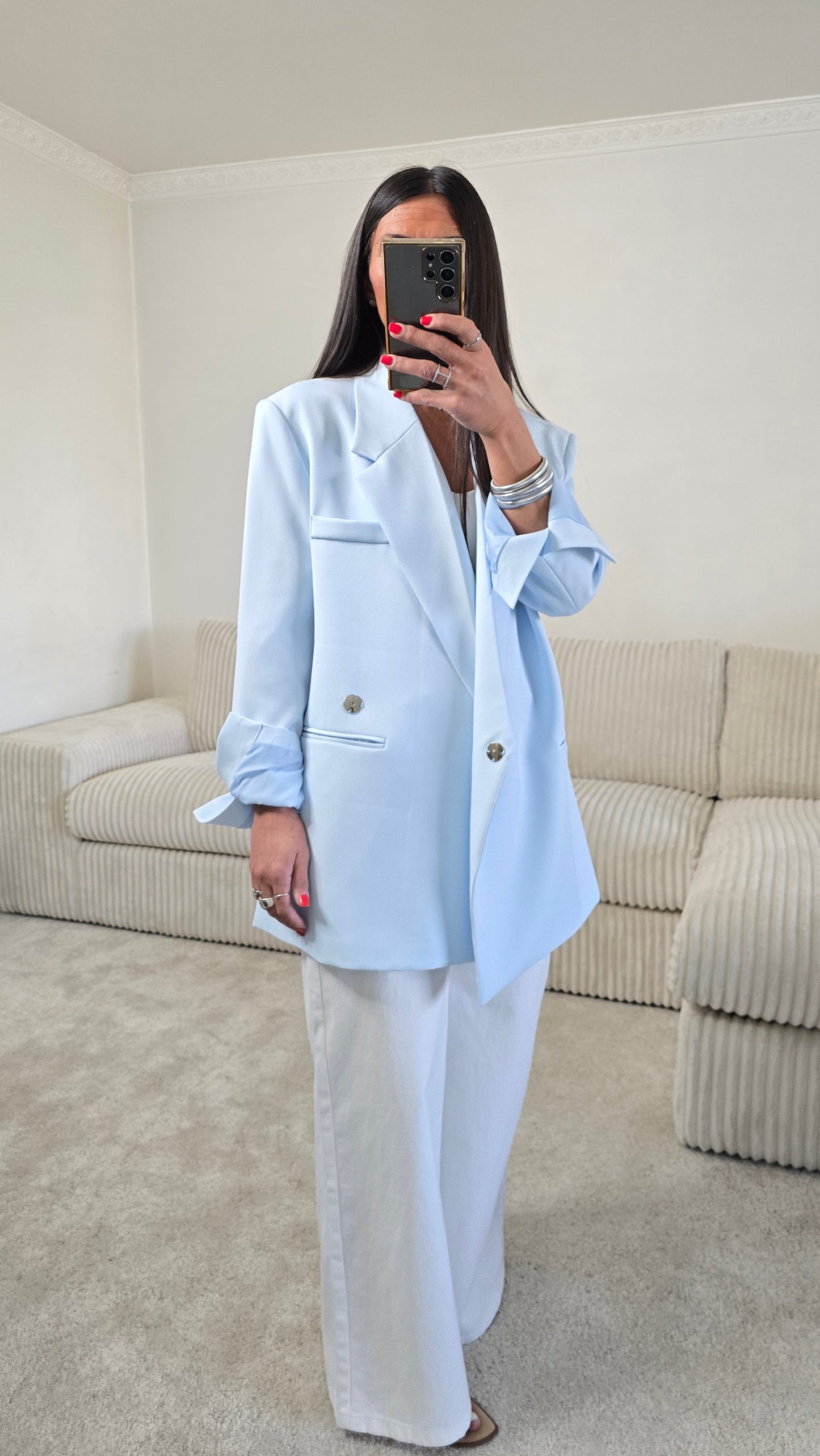 Blazer croisé oversize bleu ciel
