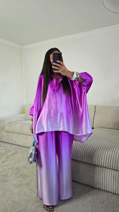 Chemisier satiné dégradé violet – fabrication française