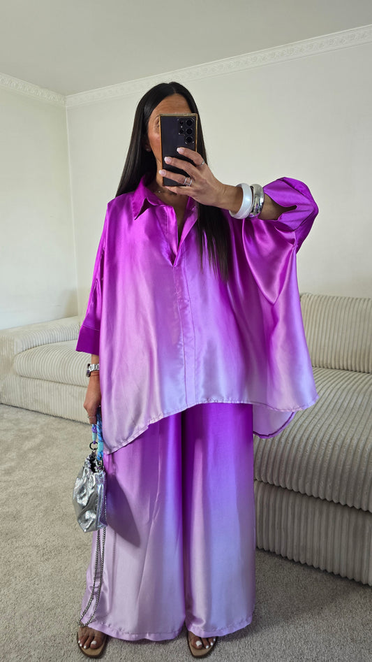 Chemisier satiné dégradé violet – fabrication française
