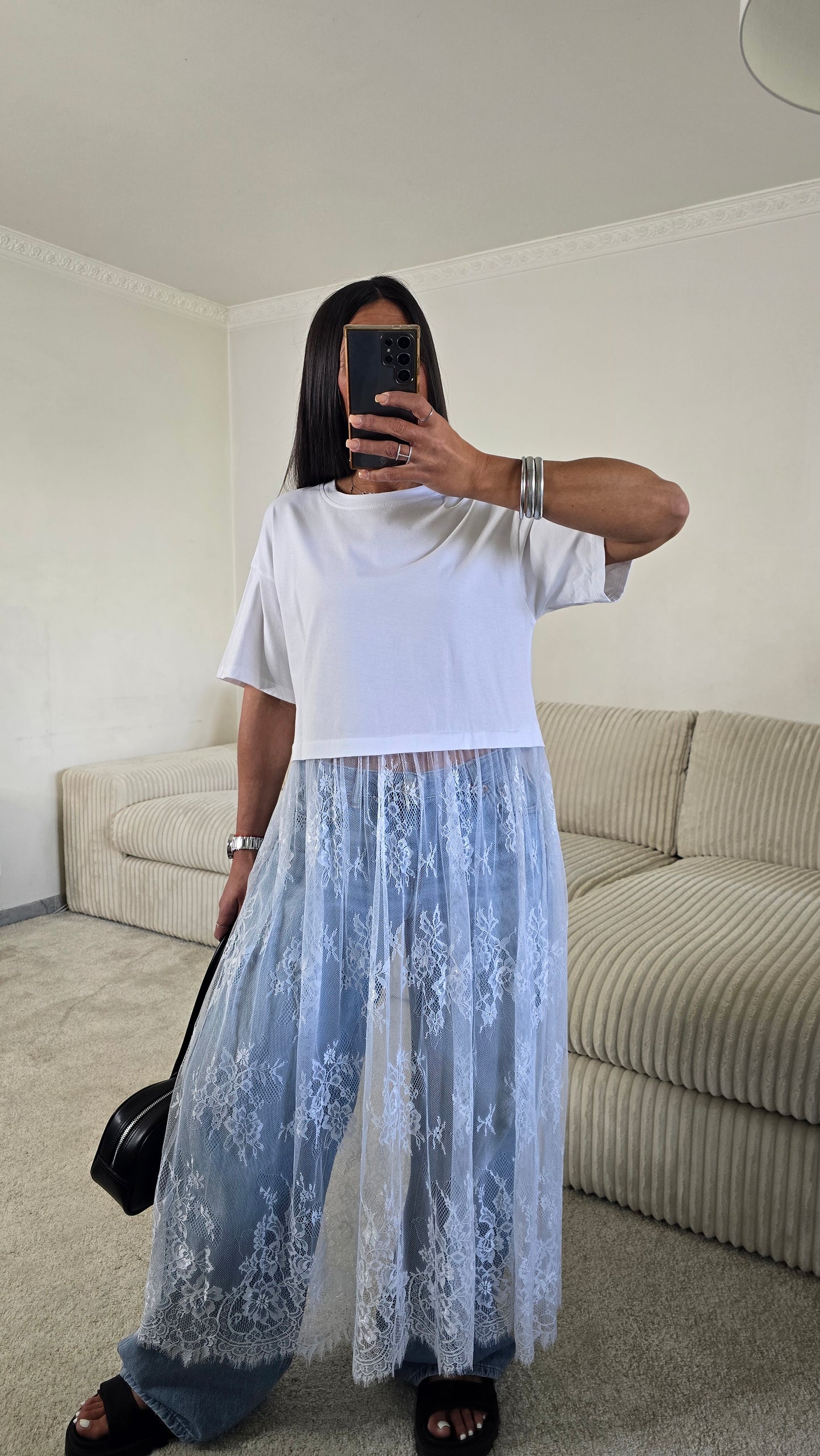 T-shirt dentelle signature – blanc lumineux