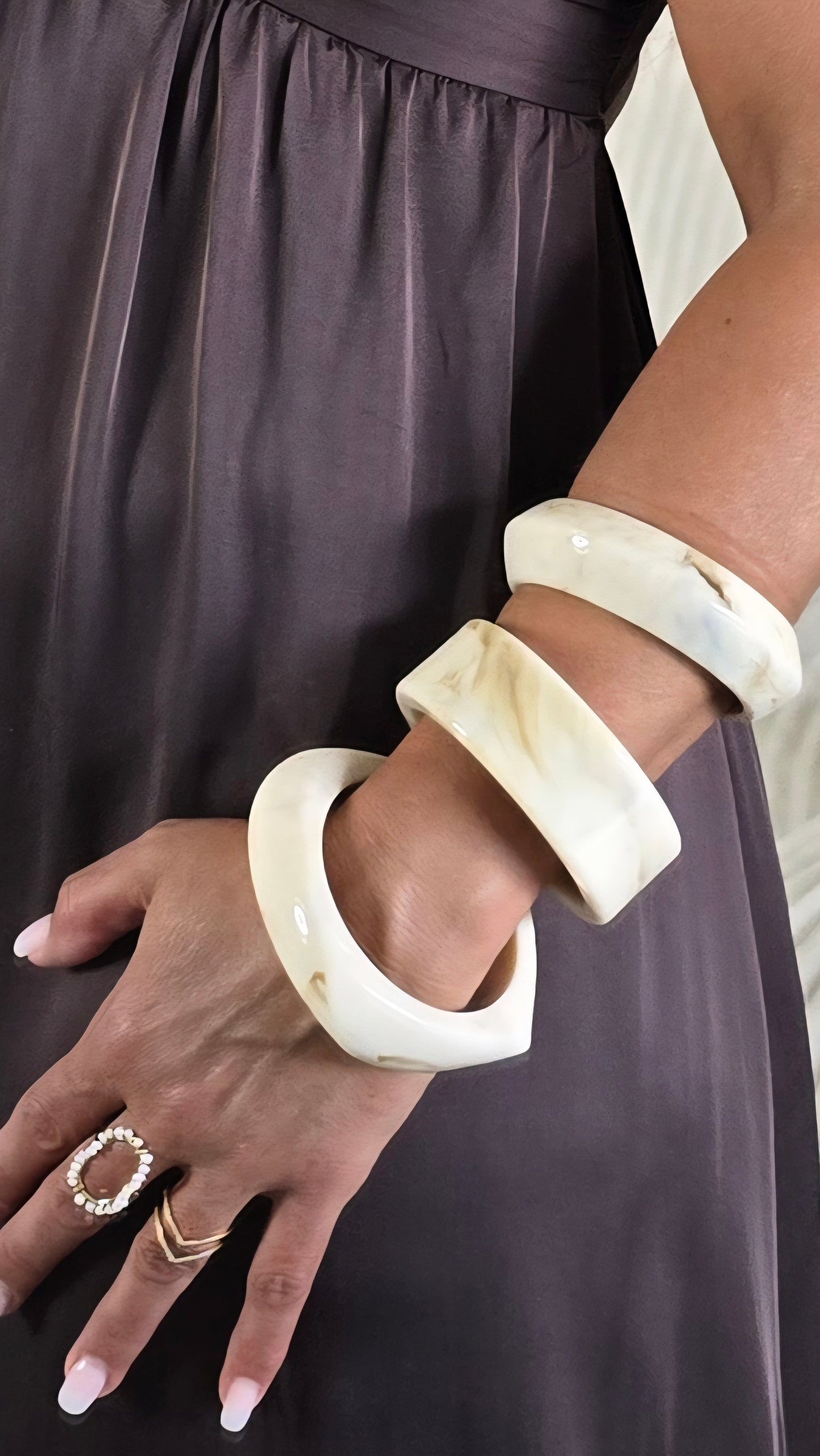 Bracelet résine - ivoire marbré