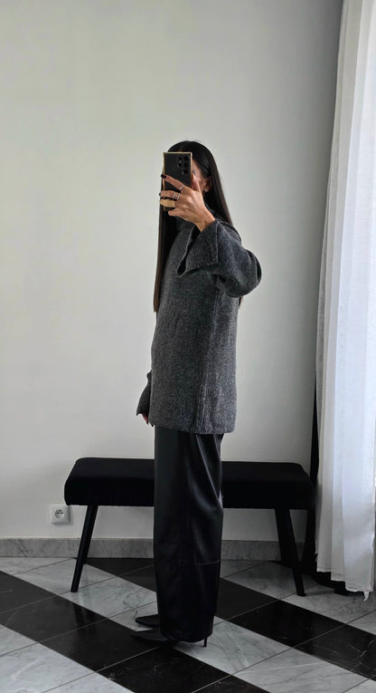 Pull Oversize Fentes – Gris Anthracite