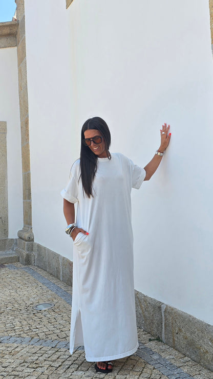 Robe T-shirt longue blanc cassé – fabrication italienne