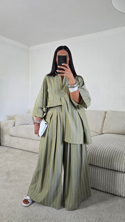 Ensemble rayures – kaki sauge