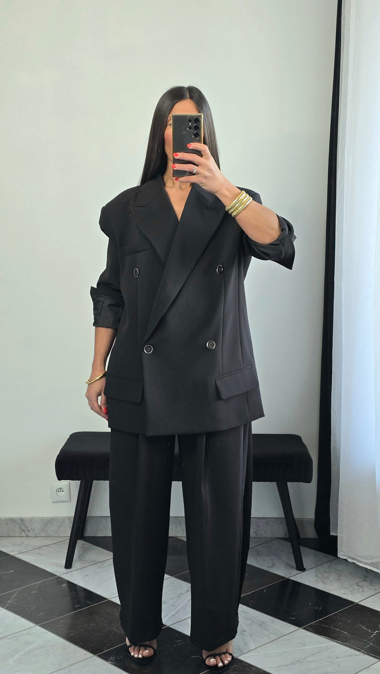 Pantalon wide leg noir taille haute – tailoring fluide structuré