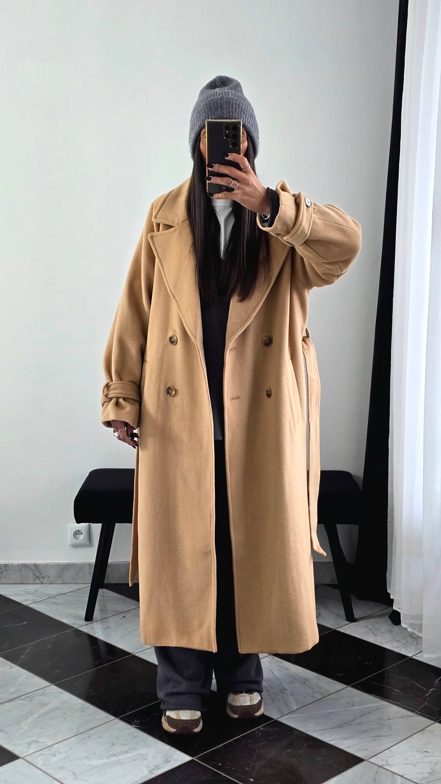 Manteau Long Ceinturé – Camel