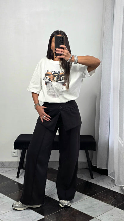 Pantalon tablier noir – coupe tailoring & détail couture