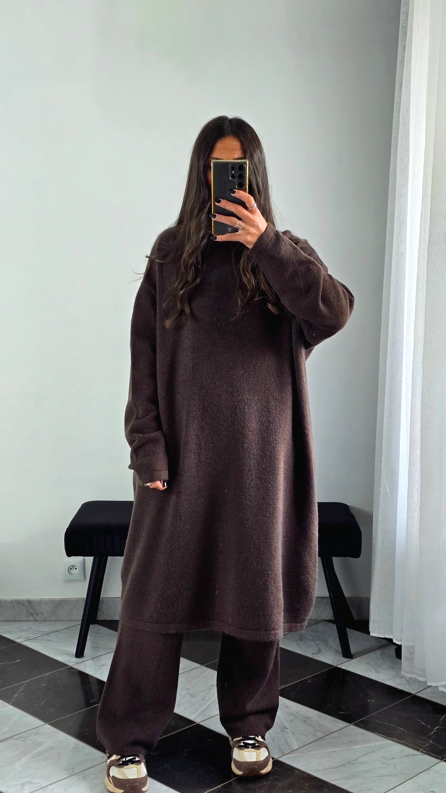 Ensemble Robe + Pantalon Maille Épaisse – Marron