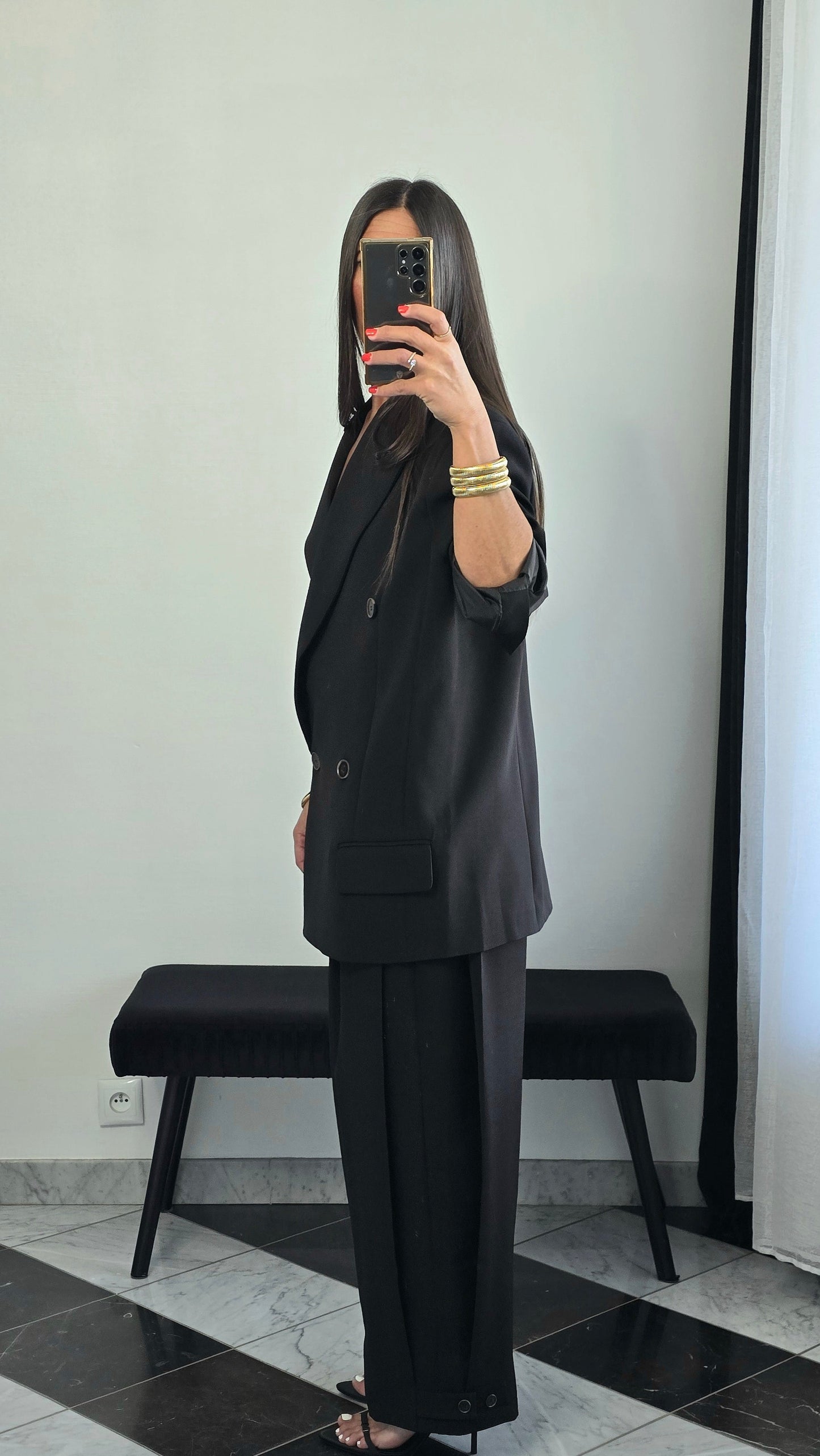 Pantalon wide leg noir taille haute – tailoring fluide structuré