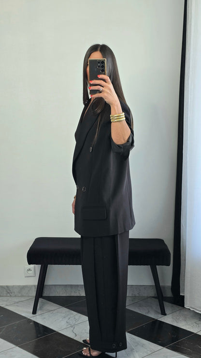 Pantalon wide leg noir taille haute – tailoring fluide structuré
