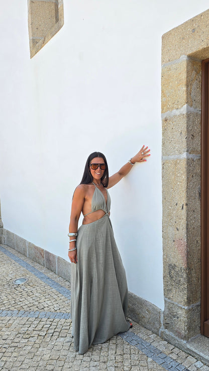 Robe longue dos nu - kaki clair