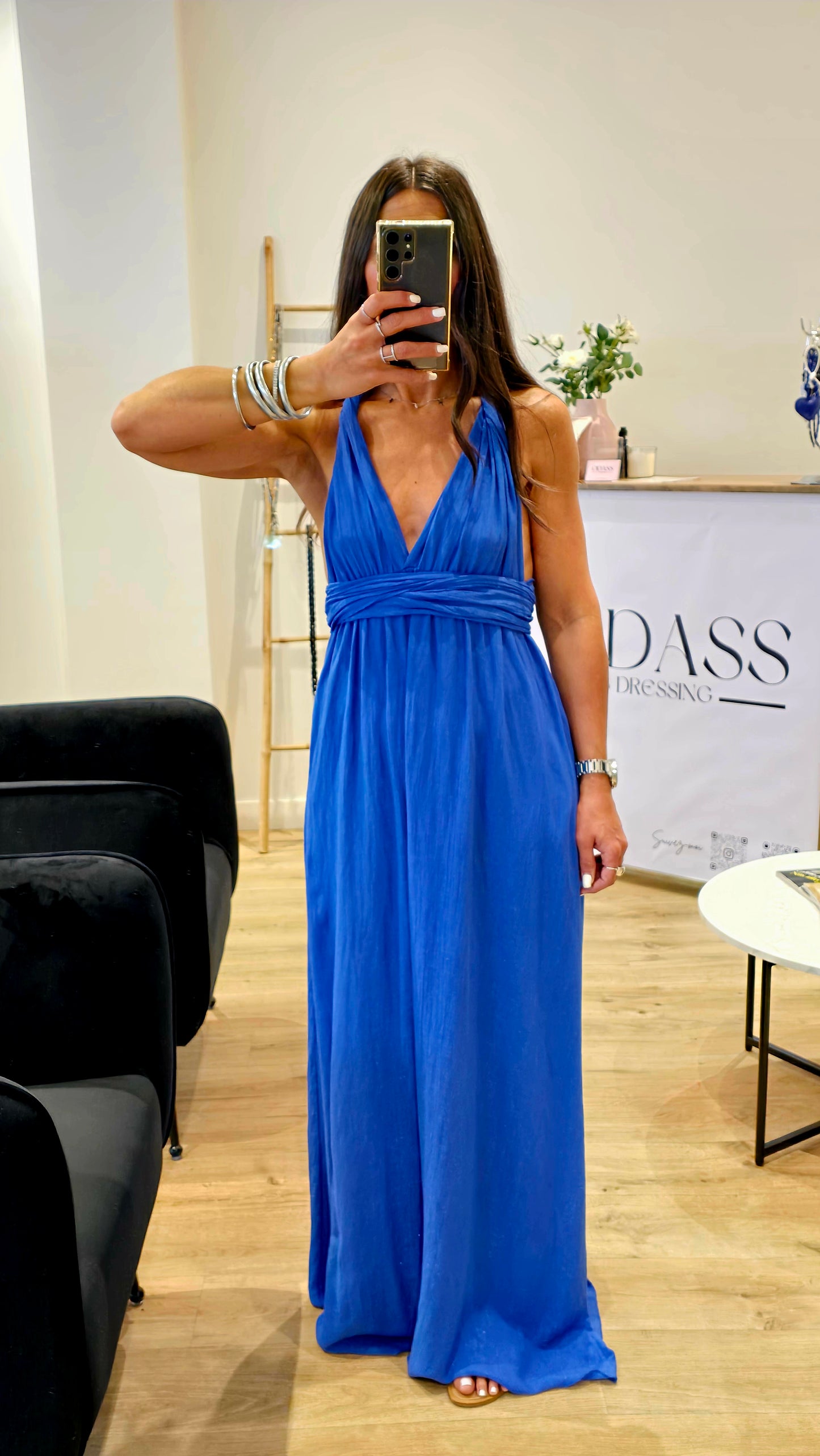 Robe dos nu en viscose – Bleu royal