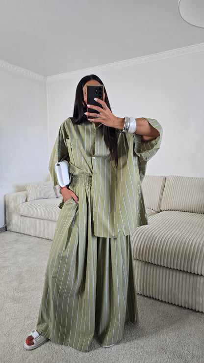 Ensemble rayures – kaki sauge