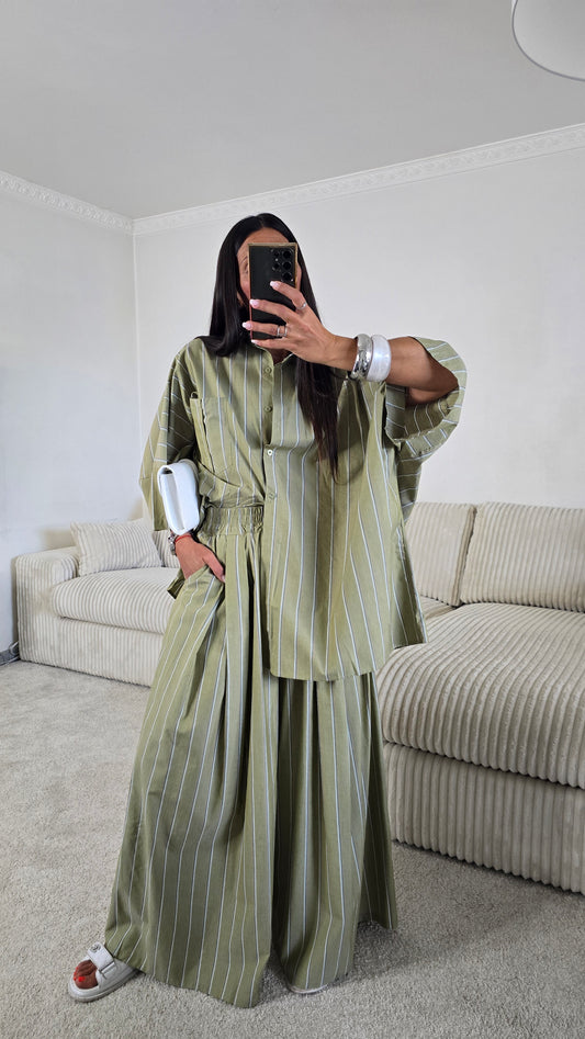 Ensemble rayures – kaki sauge