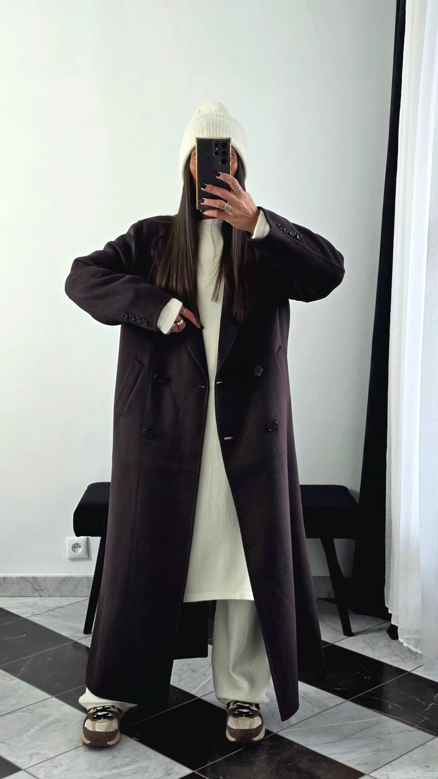 Manteau Extra Long en Laine – Chocolat