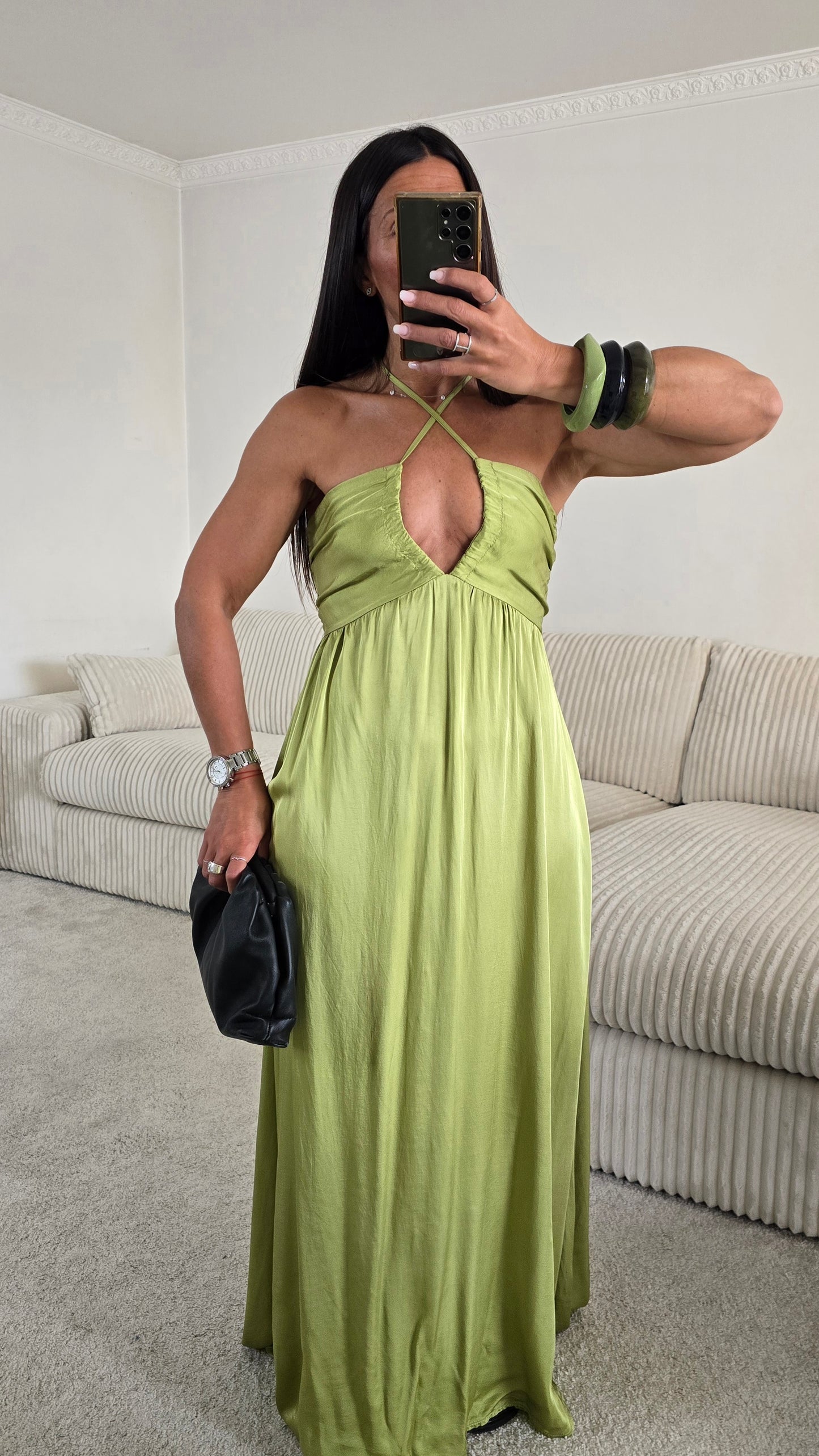 Robe longue dos nu - vert olive