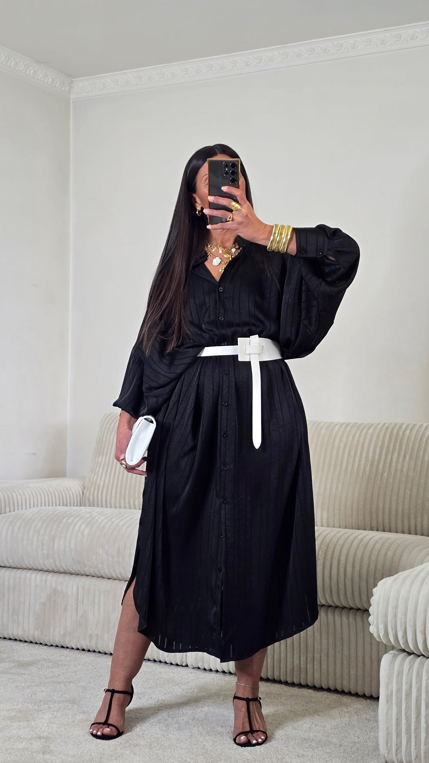 Ceinture en cuir texturé – Blanc