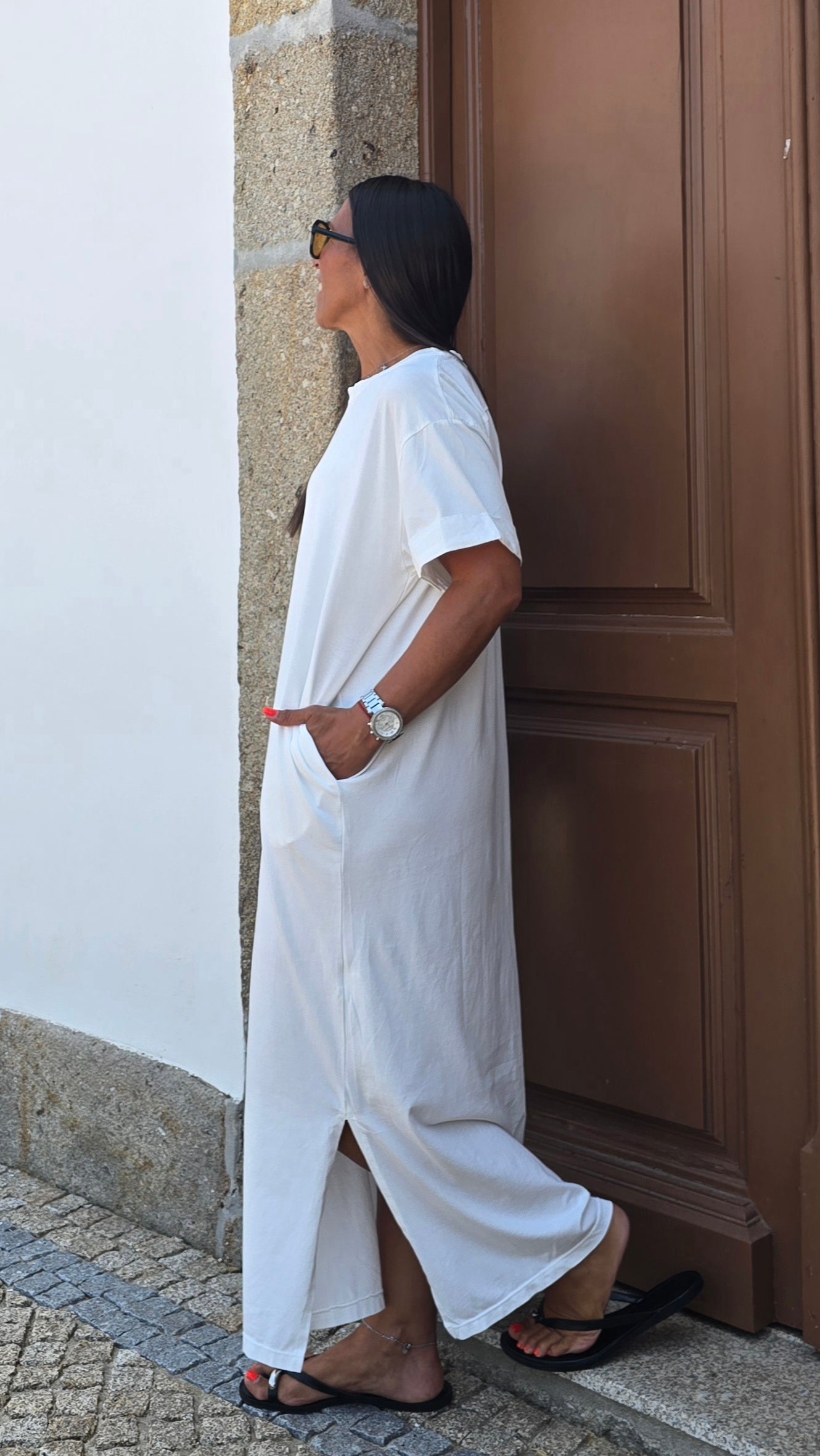 Robe T-shirt longue blanc cassé – fabrication italienne