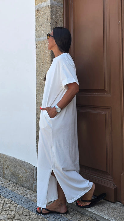 Robe T-shirt longue blanc cassé – fabrication italienne