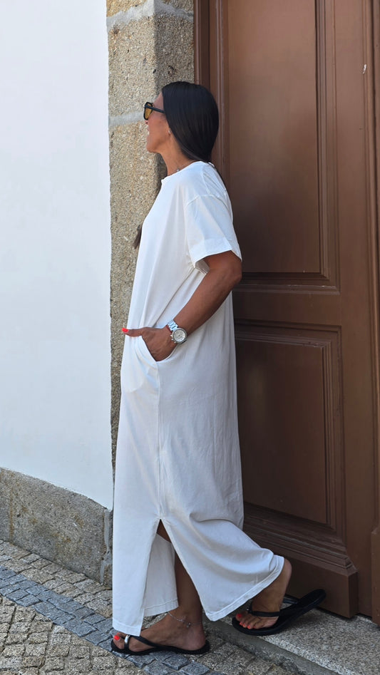 Robe T-shirt longue blanc cassé – fabrication italienne