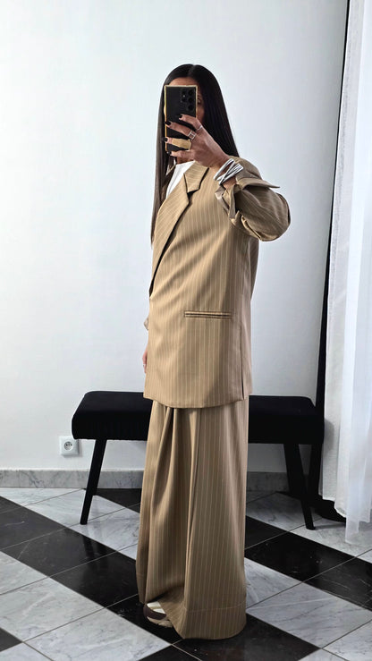 Blazer Oversize Rayé – Beige