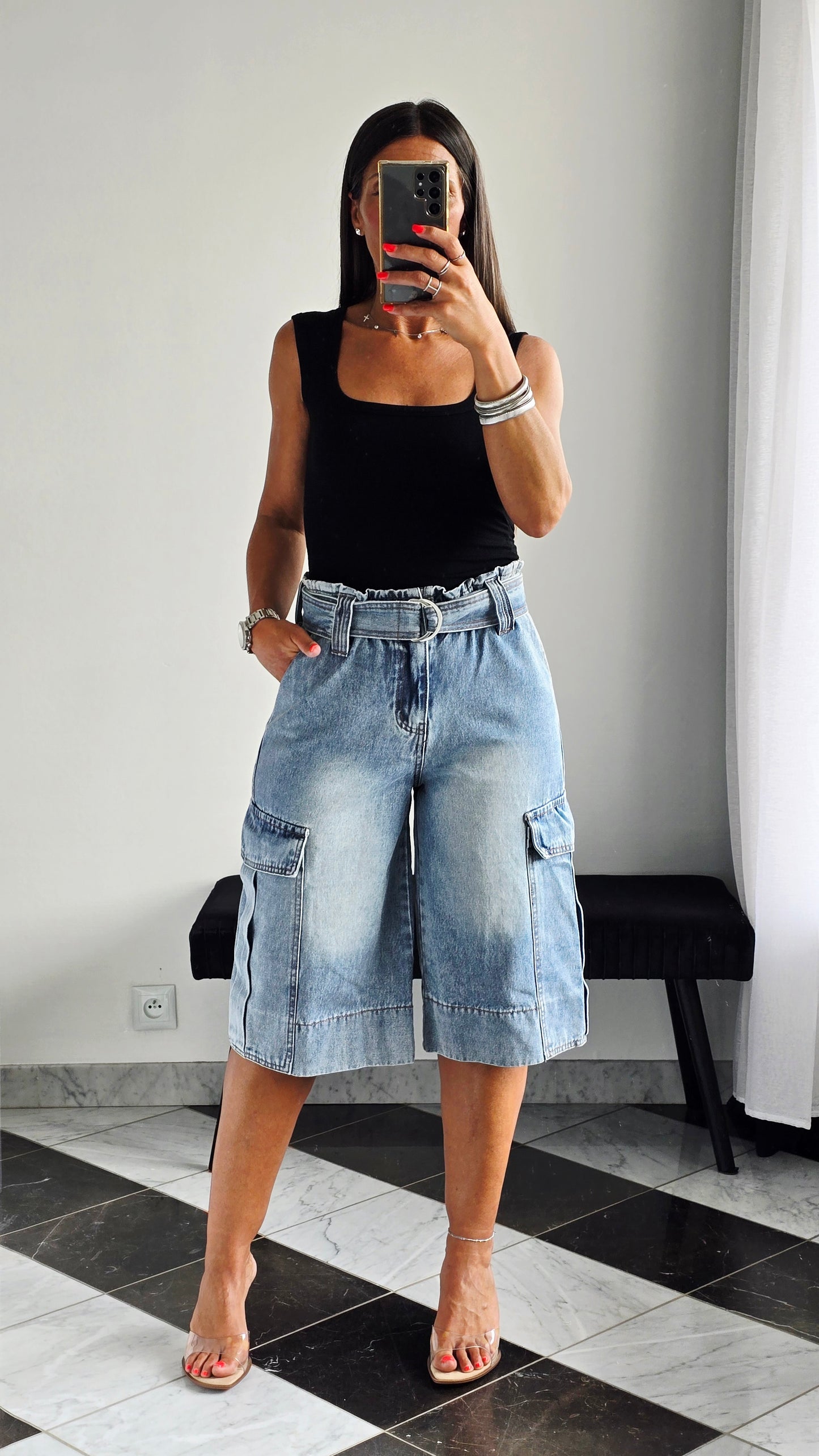 Bermuda cargo ceinturé – Détail paperbag