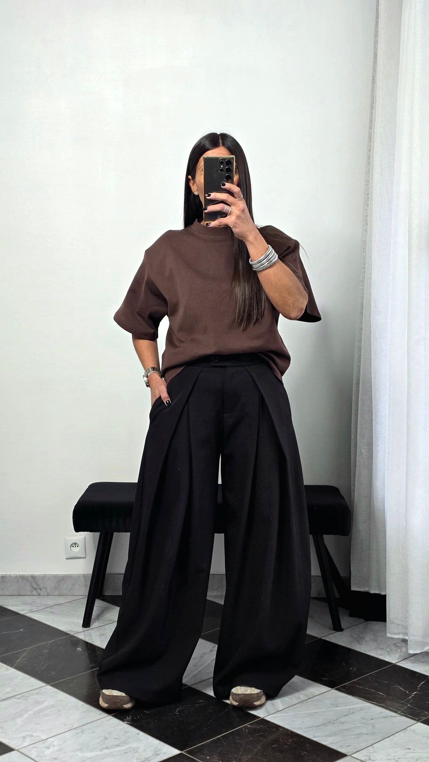 T-shirt à épaulettes chocolat en coton épais