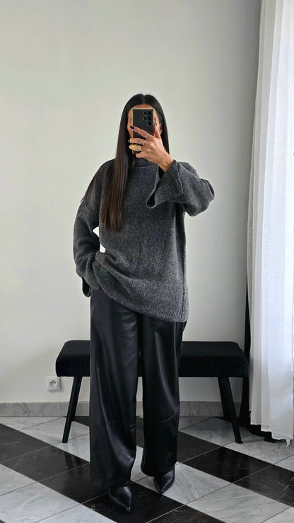 Pull Oversize Fentes – Gris Anthracite