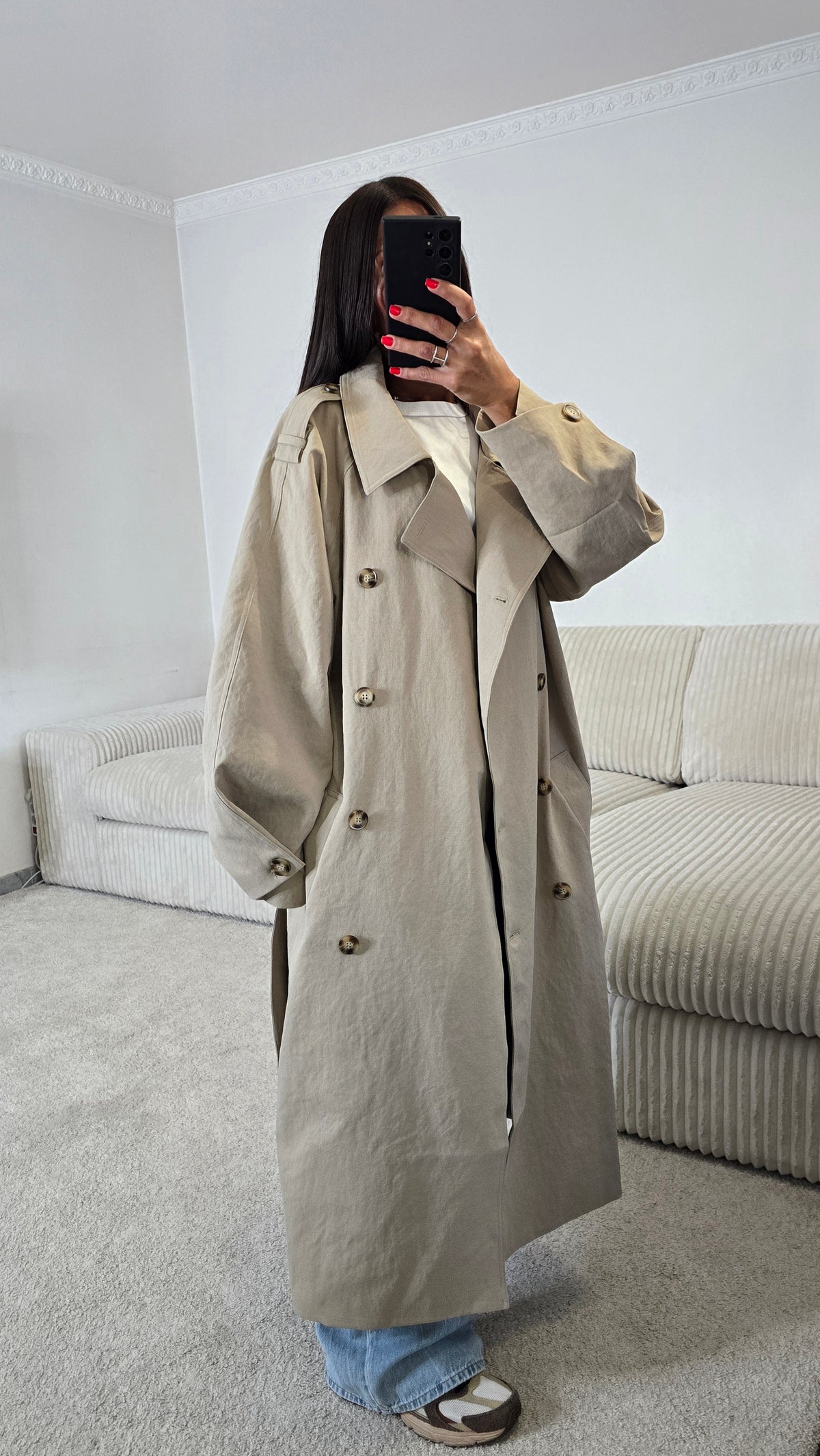 Trench long oversize beige sable