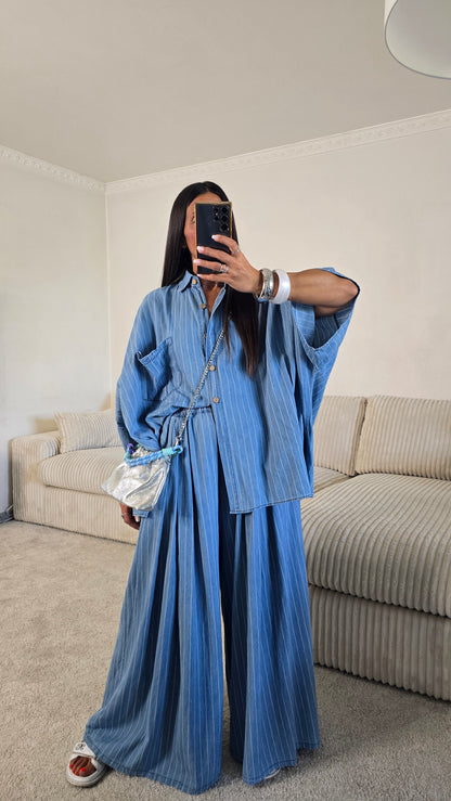Ensemble esprit japanisant – bleu denim rayé