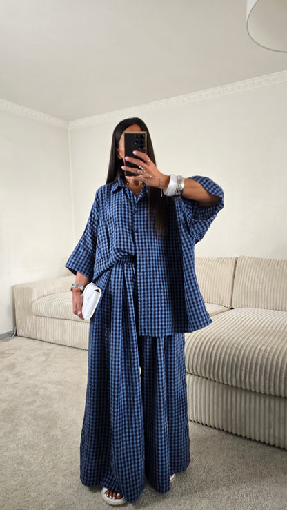 Ensemble oversize bleu à carreaux vichy