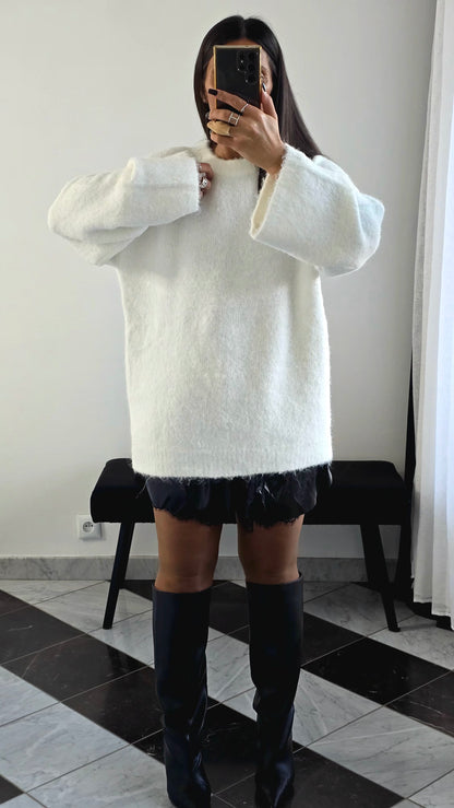 Pull Oversize Ultra-Doux – Blanc Neige
