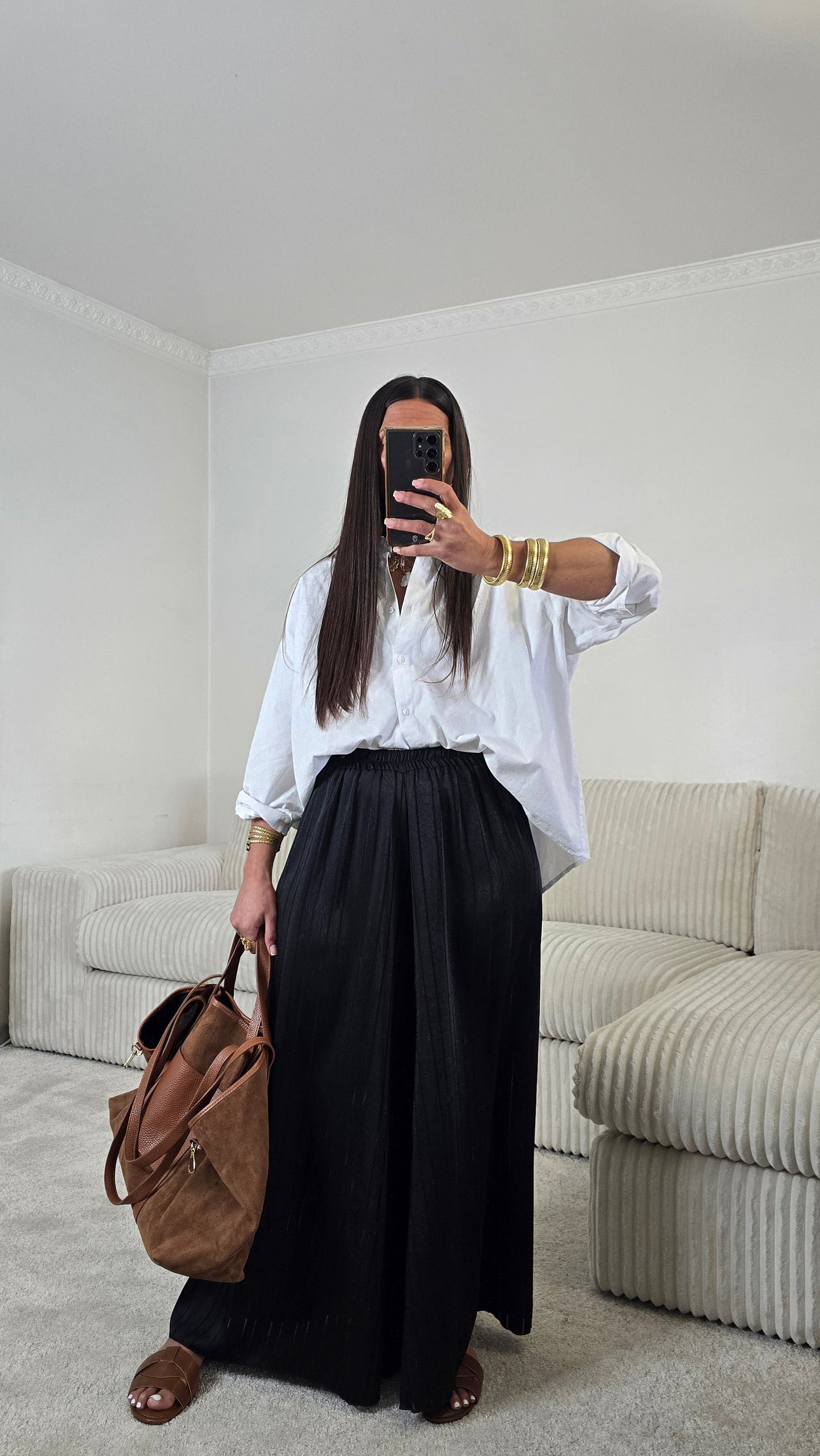 Ensemble satin texturé fluide – noir profond