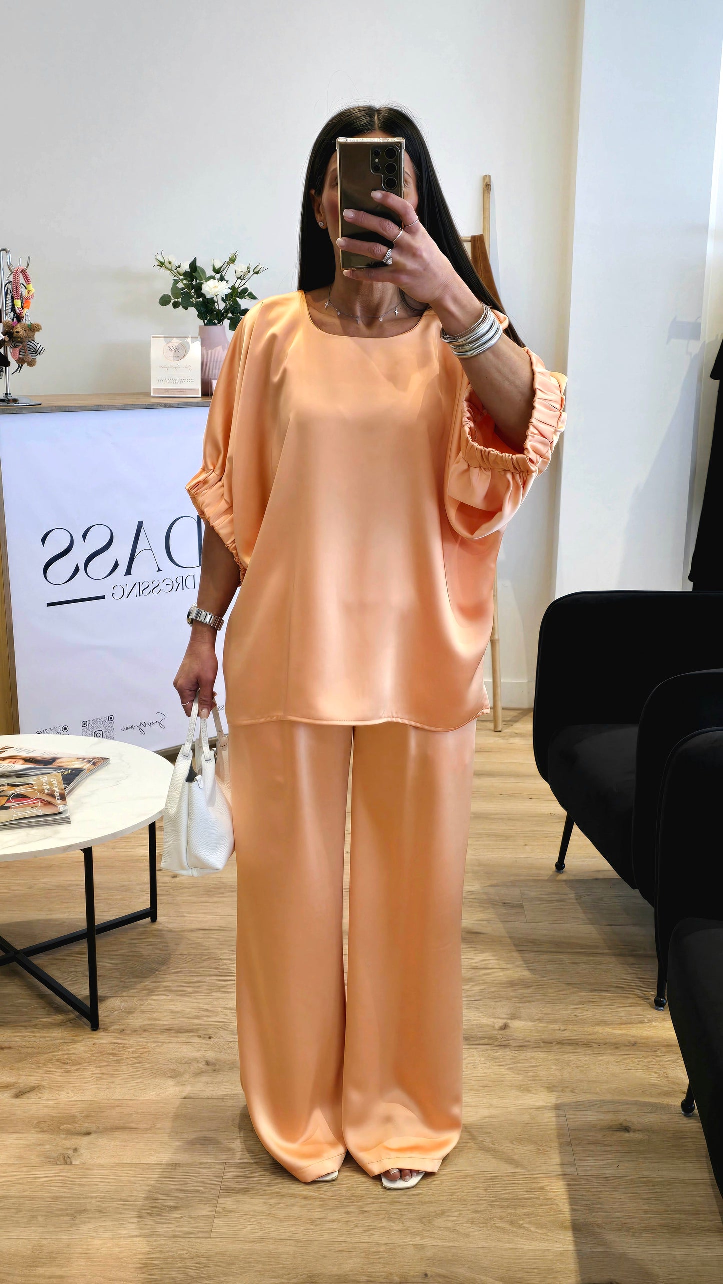 Pantalon Fluide Satiné Pêche – Taille Élastiquée & Coupe Ample ⭐️ PRENIUM ⭐️